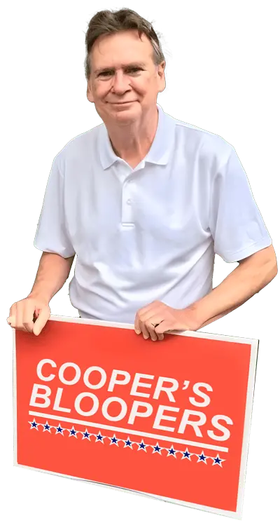 St. Tammany Parish President Mike Cooper Standing over sign that reads Cooper's Bloopers